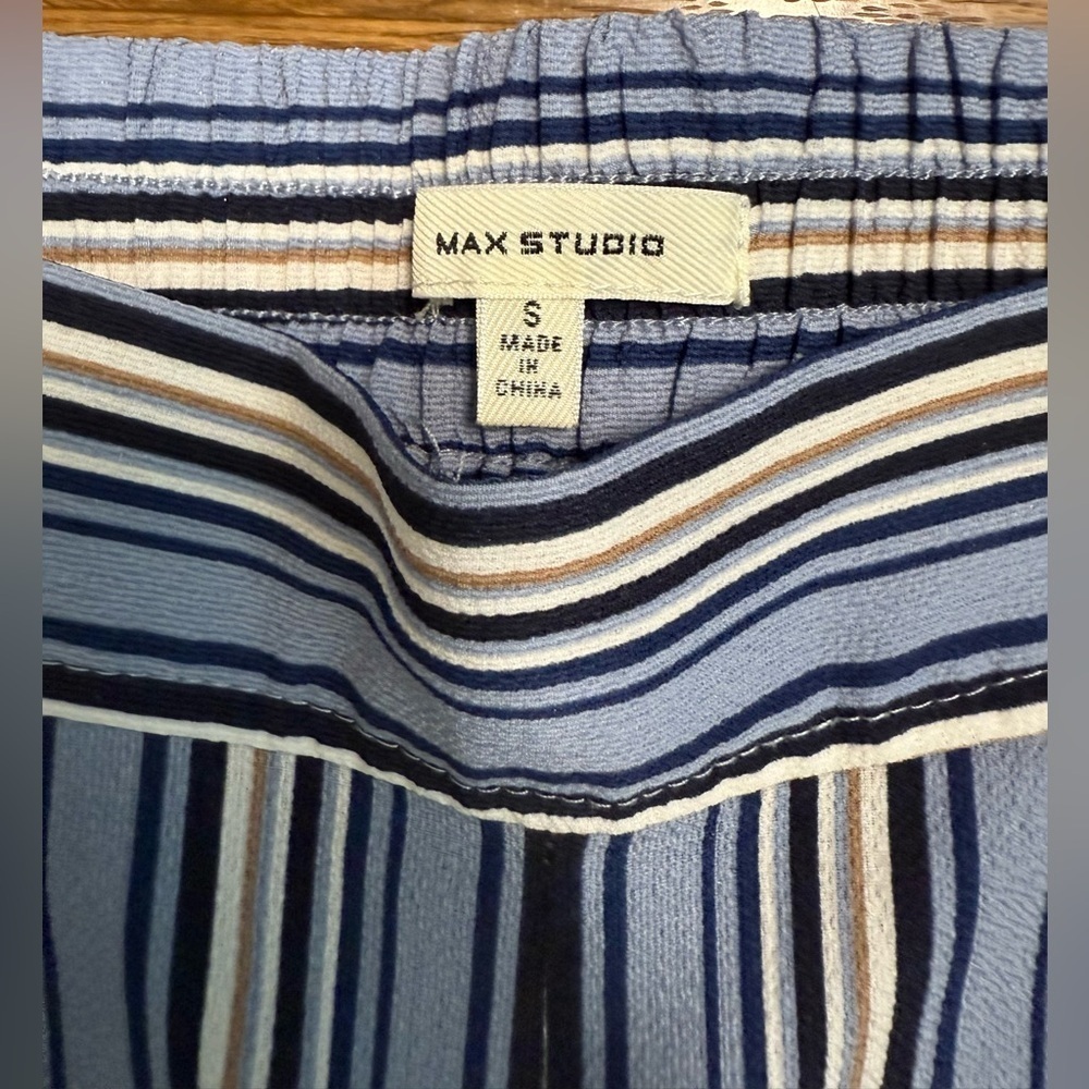 Max Studio blue striped wide leg flowy pants elastic waist pockets size medium - Picture 6 of 6